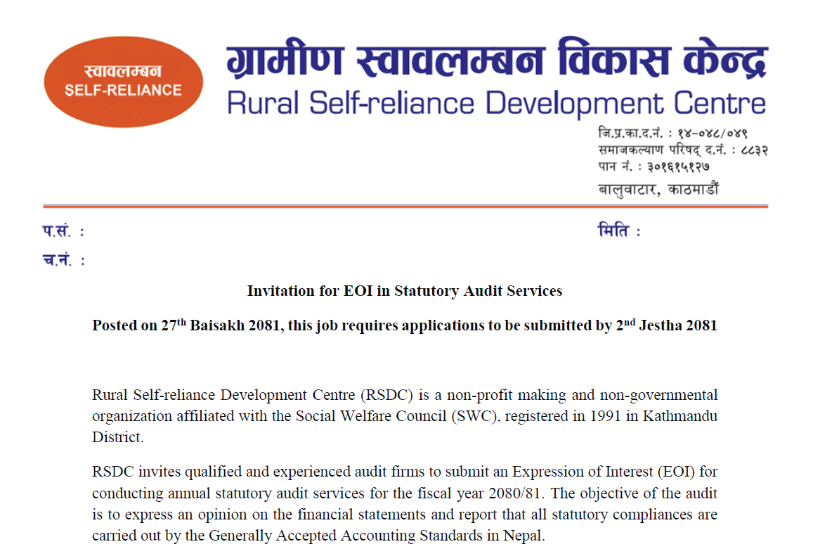 Invitation for EOI in Statutory Audit Services